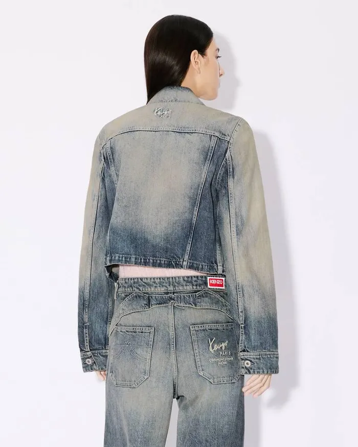 Kenzo Jackets And Coats Women Japanese Denim Trucker Jacket Stone Bl Dirty Blue Denim