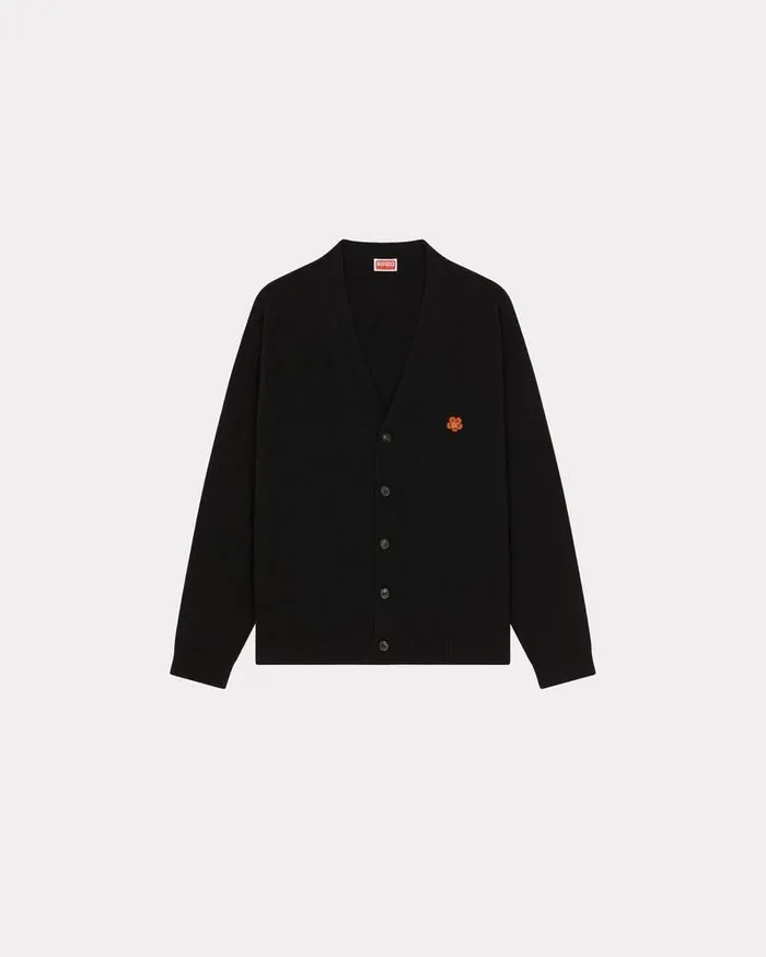 Kenzo Knitwear Men 039Boke Flower039 Embroidered Woollen Cardigan Black
