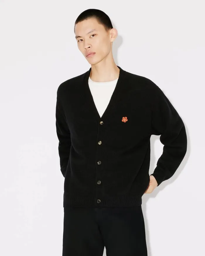 Kenzo Knitwear Men 039Boke Flower039 Embroidered Woollen Cardigan Black