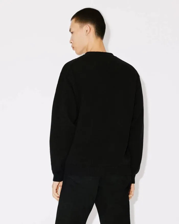 Kenzo Knitwear Men 039Boke Flower039 Embroidered Woollen Cardigan Black