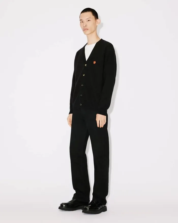 Kenzo Knitwear Men 039Boke Flower039 Embroidered Woollen Cardigan Black