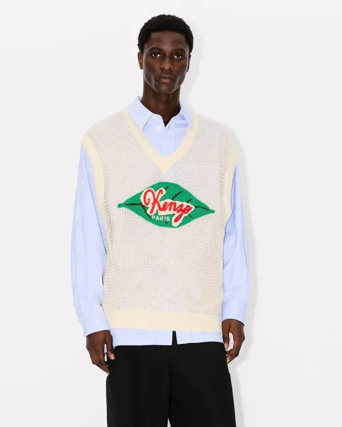 Kenzo Knitwear Men Fruit Stickers039 Waistcoat Off White