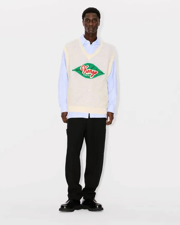 Kenzo Knitwear Men Fruit Stickers039 Waistcoat Off White