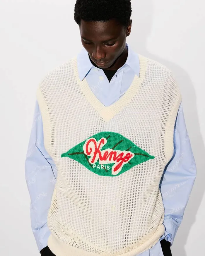 Kenzo Knitwear Men Fruit Stickers039 Waistcoat Off White