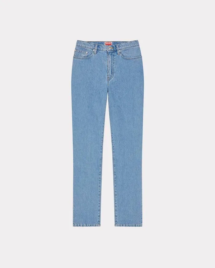 Kenzo Pants And Shorts Women 039Year Of The Dragon039 Cropped Embroidered ASAGAO Jeans Stone Bleached Blue Denim