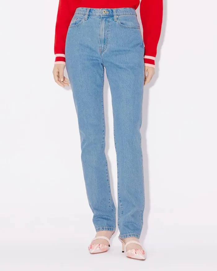 Kenzo Pants And Shorts Women 039Year Of The Dragon039 Cropped Embroidered ASAGAO Jeans Stone Bleached Blue Denim