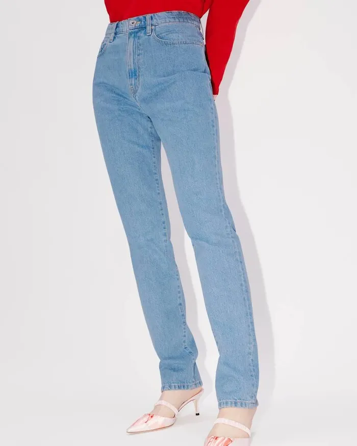 Kenzo Pants And Shorts Women 039Year Of The Dragon039 Cropped Embroidered ASAGAO Jeans Stone Bleached Blue Denim
