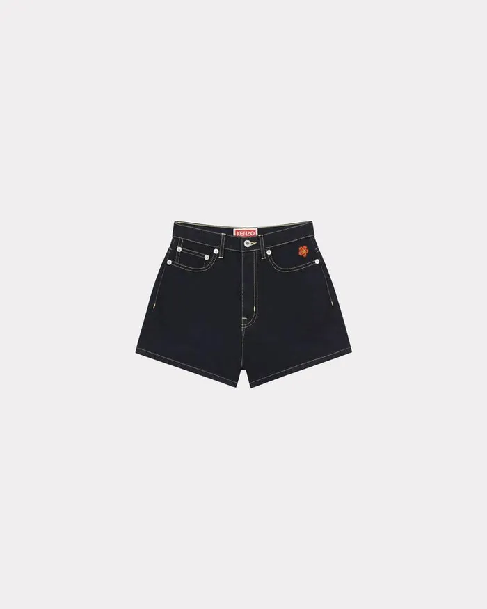 Kenzo Pants And Shorts Women Embroidered Denim Shorts Rinse Black Denim