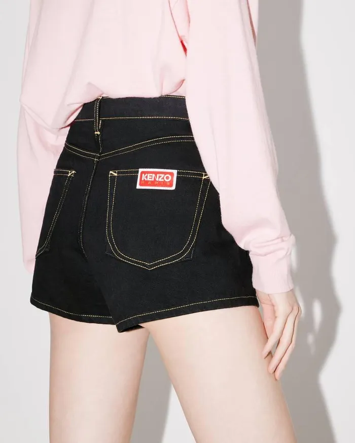 Kenzo Pants And Shorts Women Embroidered Denim Shorts Rinse Black Denim