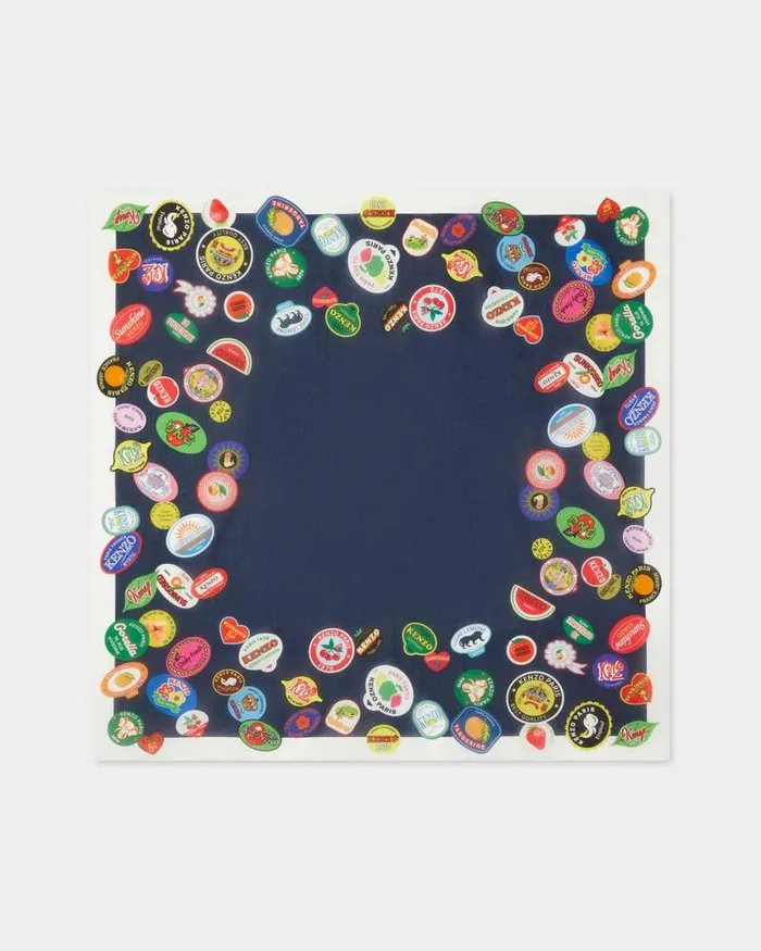 Kenzo Scarves MenWomen Stamp039 Large Square In Cotton Midnight Blue