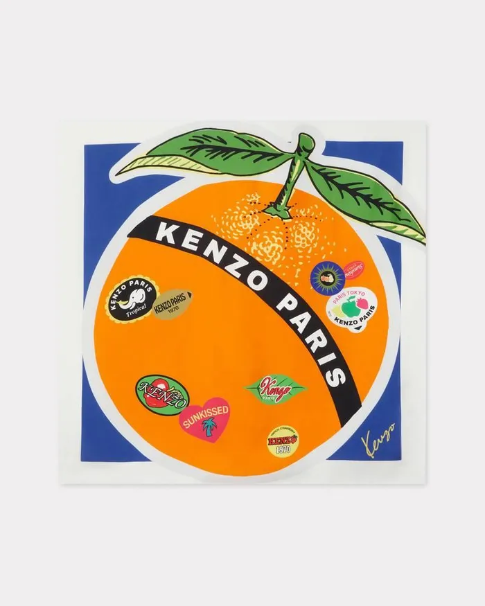 Kenzo Scarves MenWomen Stamp039 Silk Square Deep Sea Blue