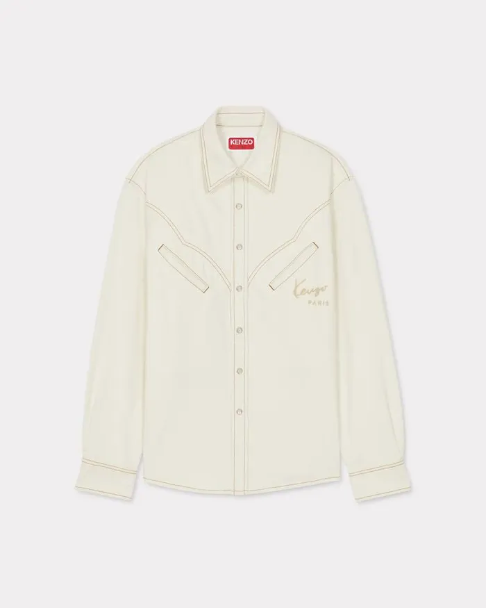 Kenzo Shirts Men Creations039 Western Shirt Stone Bleached White Denim
