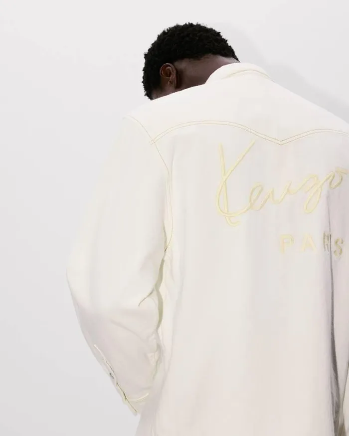 Kenzo Shirts Men Creations039 Western Shirt Stone Bleached White Denim