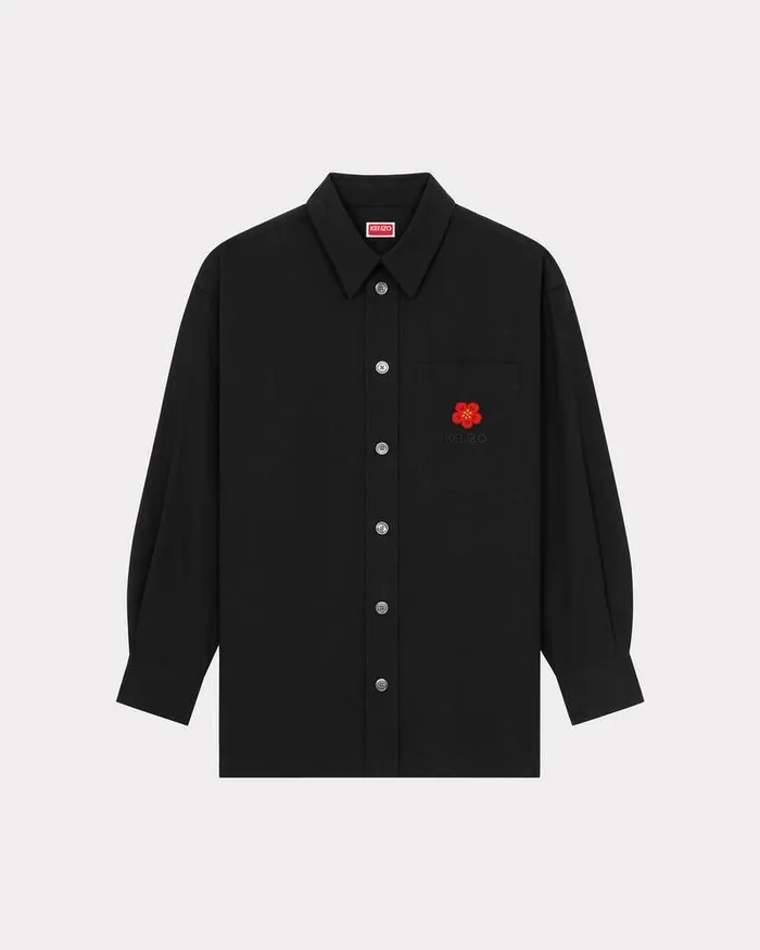 Kenzo Shirts Men Oversized 039Boke Flower039 Embroidered Shirt Black