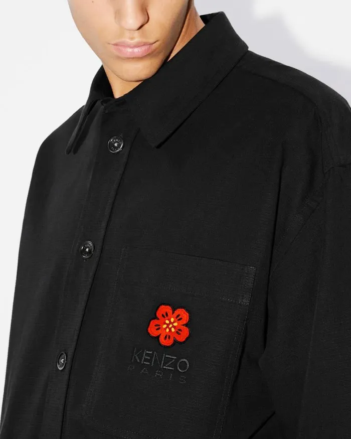 Kenzo Shirts Men Oversized 039Boke Flower039 Embroidered Shirt Black