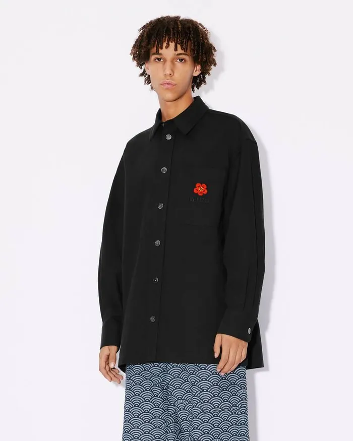 Kenzo Shirts Men Oversized 039Boke Flower039 Embroidered Shirt Black