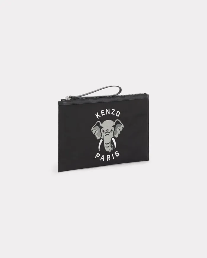 Kenzo Small Leathergoods MenWomen Varsity039 Large Embroidered Nylon Clutch Black