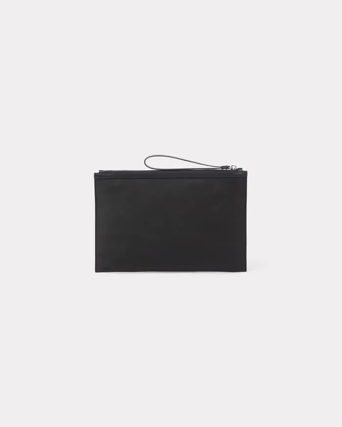 Kenzo Small Leathergoods MenWomen Varsity039 Large Embroidered Nylon Clutch Black