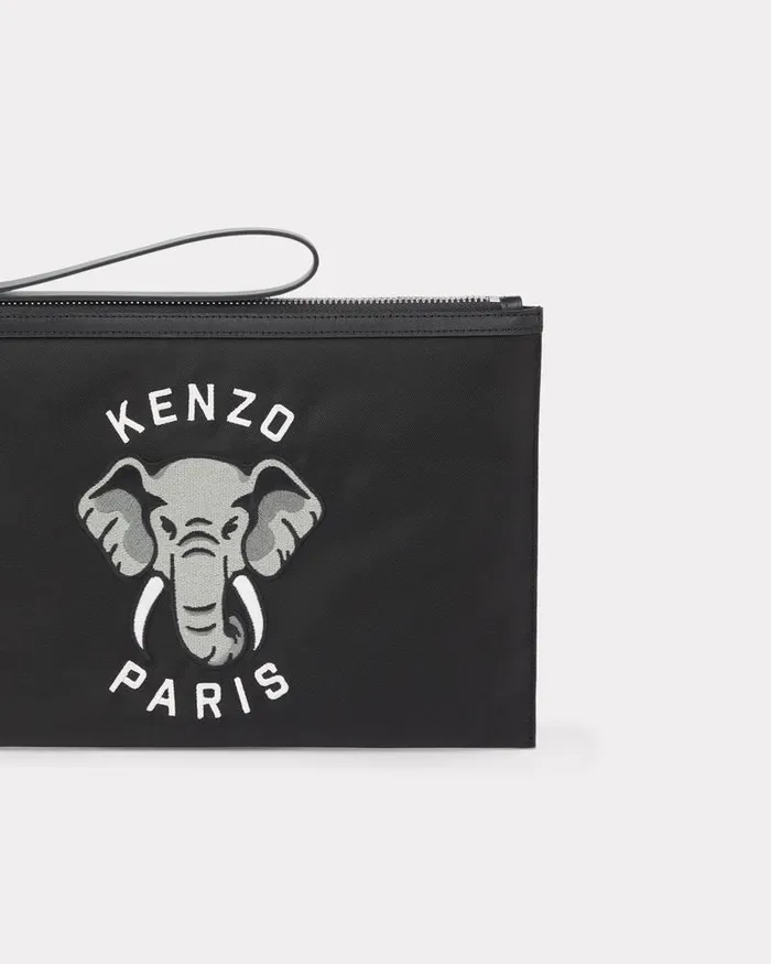 Kenzo Small Leathergoods MenWomen Varsity039 Large Embroidered Nylon Clutch Black