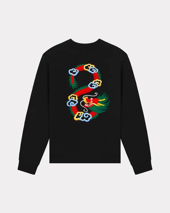 Kenzo Sweatshirts And Hoodies Men 039Year Of The Dragon039 Classic Embroidered Sweatshirt Black