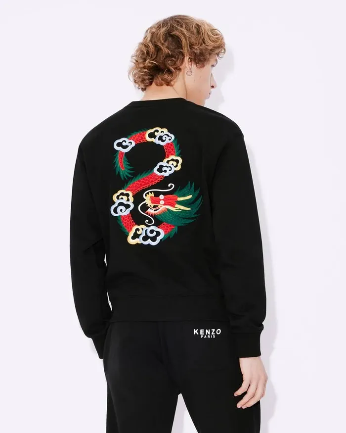 Kenzo Sweatshirts And Hoodies Men 039Year Of The Dragon039 Classic Embroidered Sweatshirt Black