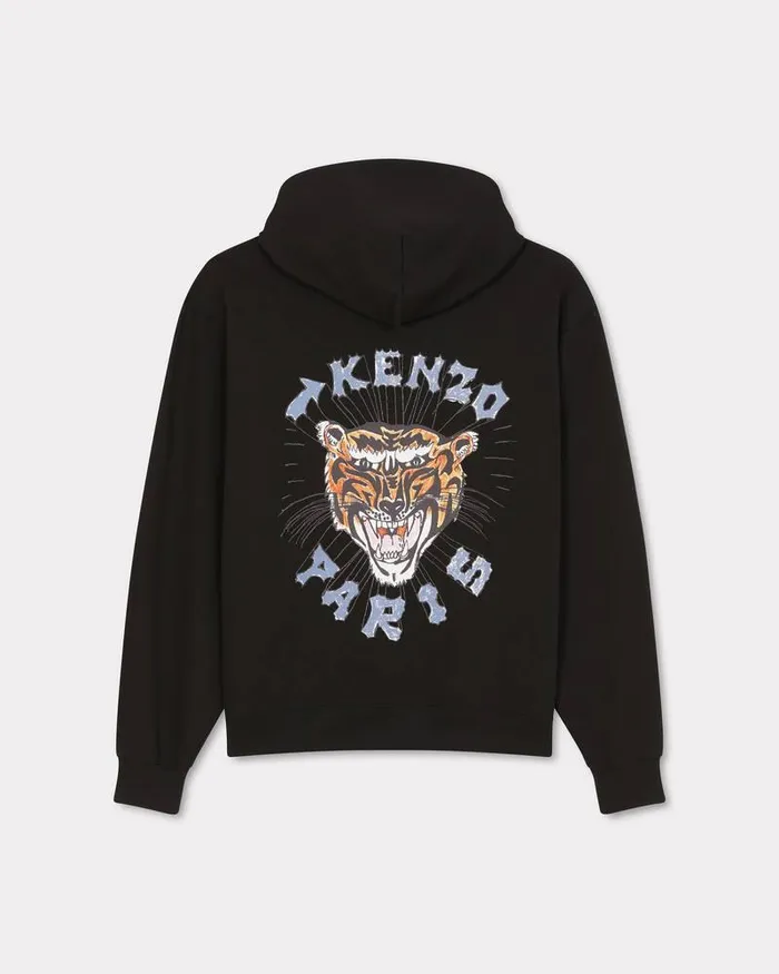 Kenzo Sweatshirts And Hoodies Men Drawn Varsity039 Embroidered Oversized Hoodie Sweatshirt Black