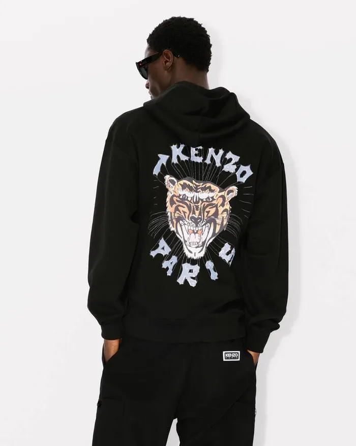 Kenzo Sweatshirts And Hoodies Men Drawn Varsity039 Embroidered Oversized Hoodie Sweatshirt Black