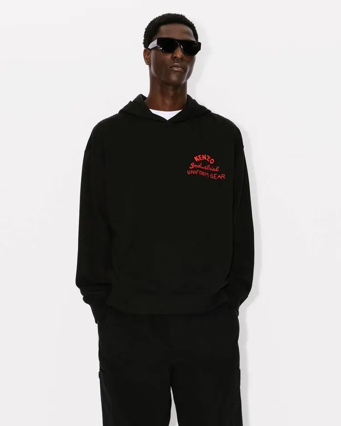 Kenzo Sweatshirts And Hoodies Men Drawn Varsity039 Embroidered Oversized Hoodie Sweatshirt Black