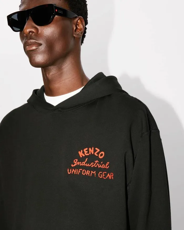 Kenzo Sweatshirts And Hoodies Men Drawn Varsity039 Embroidered Oversized Hoodie Sweatshirt Black