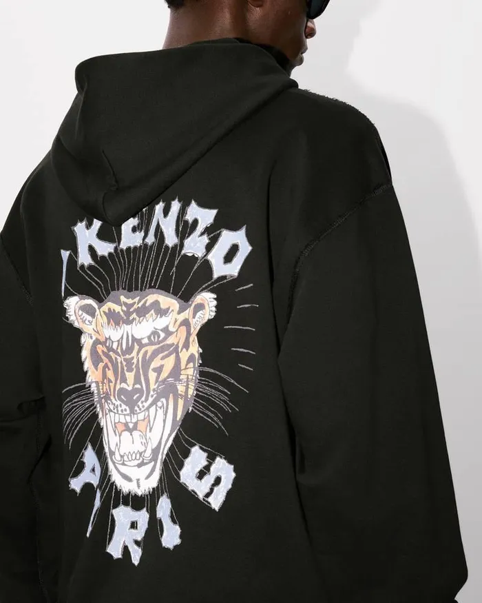 Kenzo Sweatshirts And Hoodies Men Drawn Varsity039 Embroidered Oversized Hoodie Sweatshirt Black