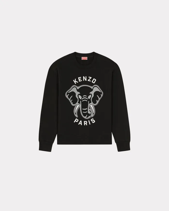 Kenzo Sweatshirts And Hoodies Men Elephant 039Varsity Jungle039 Embroidered Sweatshirt Black