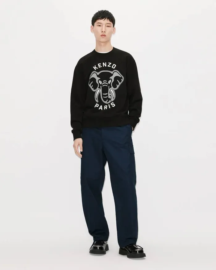 Kenzo Sweatshirts And Hoodies Men Elephant 039Varsity Jungle039 Embroidered Sweatshirt Black