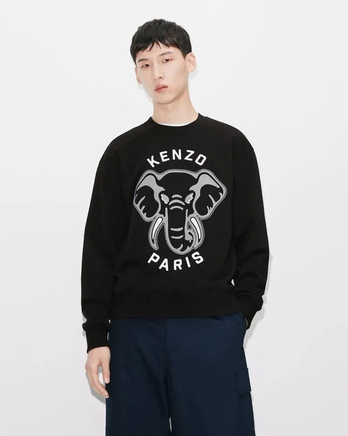 Kenzo Sweatshirts And Hoodies Men Elephant 039Varsity Jungle039 Embroidered Sweatshirt Black
