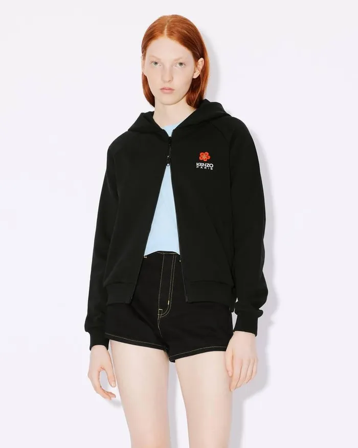 Kenzo Sweatshirts And Hoodies Women 039Boke Flower039 Hooded Embroidered Zipup Cardigan Black