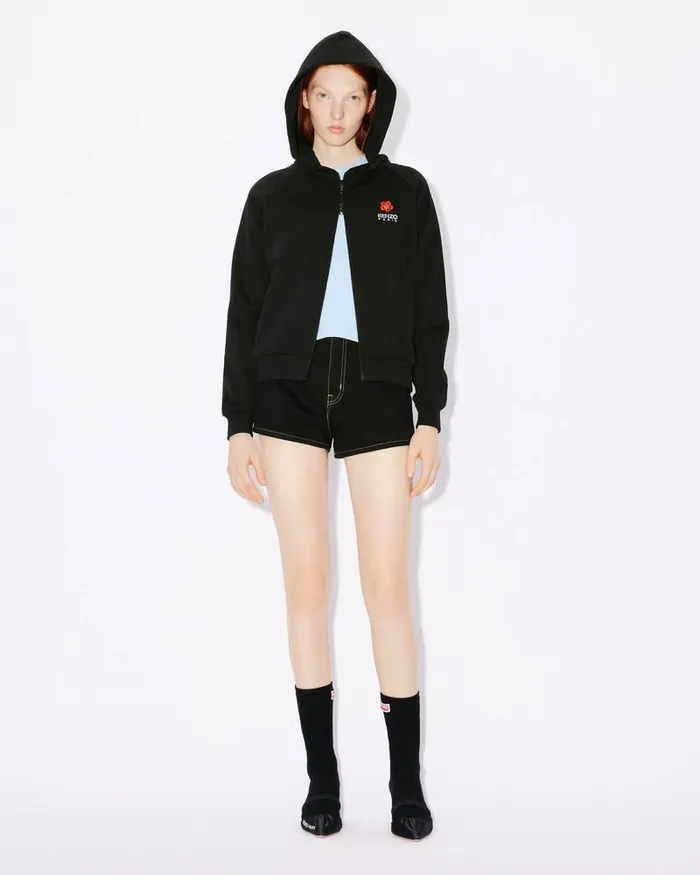 Kenzo Sweatshirts And Hoodies Women 039Boke Flower039 Hooded Embroidered Zipup Cardigan Black
