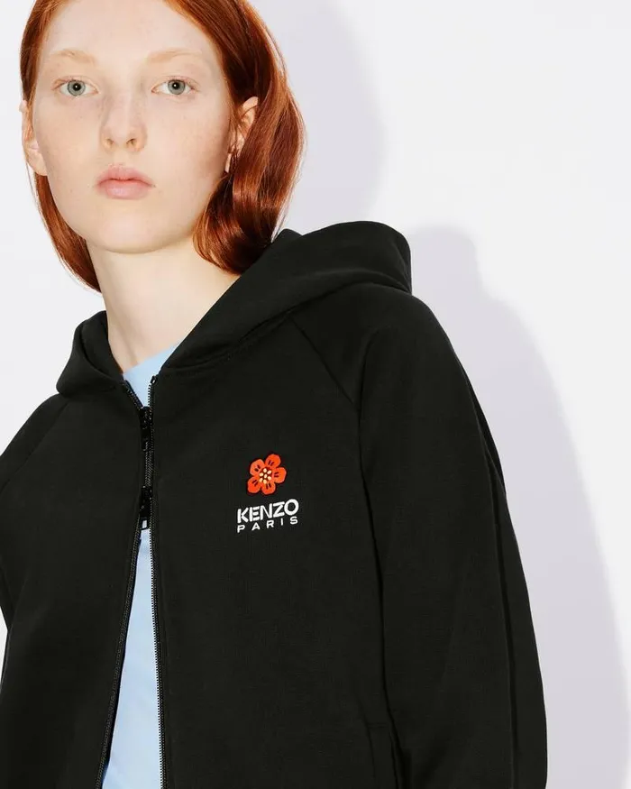 Kenzo Sweatshirts And Hoodies Women 039Boke Flower039 Hooded Embroidered Zipup Cardigan Black