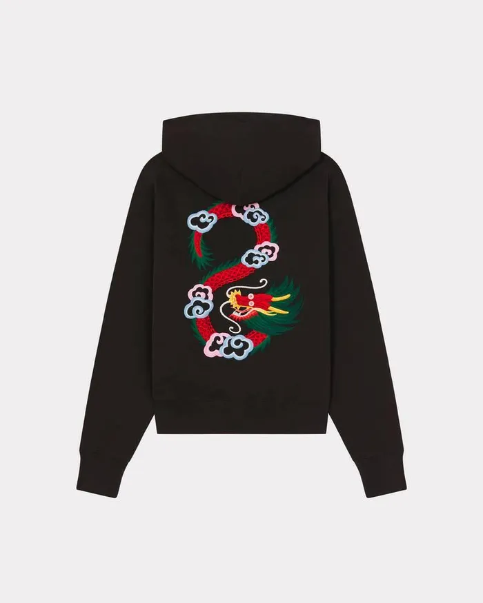 Kenzo Sweatshirts And Hoodies Women 039Year Of The Dragon039 Embroidered Classic Hoodie Sweatshirt Black