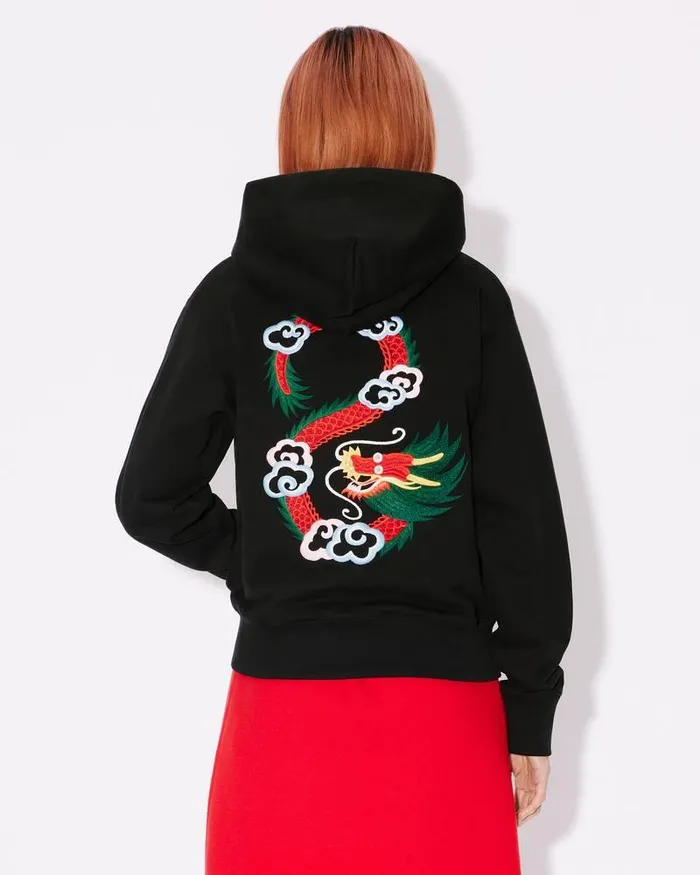Kenzo Sweatshirts And Hoodies Women 039Year Of The Dragon039 Embroidered Classic Hoodie Sweatshirt Black