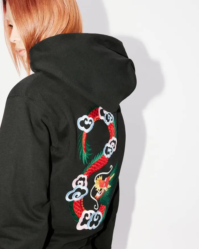 Kenzo Sweatshirts And Hoodies Women 039Year Of The Dragon039 Embroidered Classic Hoodie Sweatshirt Black