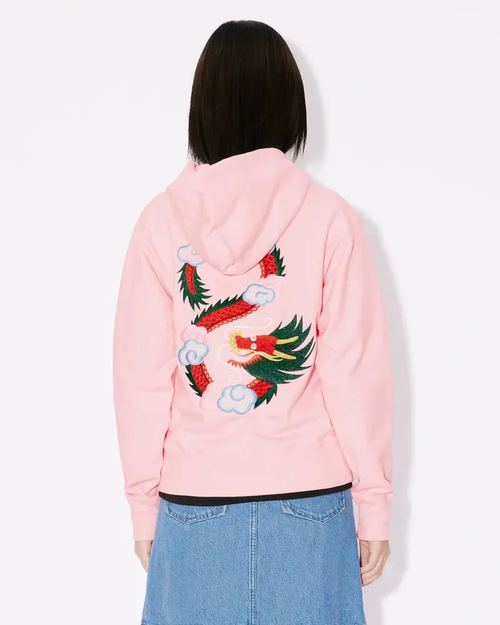 Kenzo Sweatshirts And Hoodies Women 039Year Of The Dragon039 Embroidered Classic Hoodie Sweatshirt Faded Pink