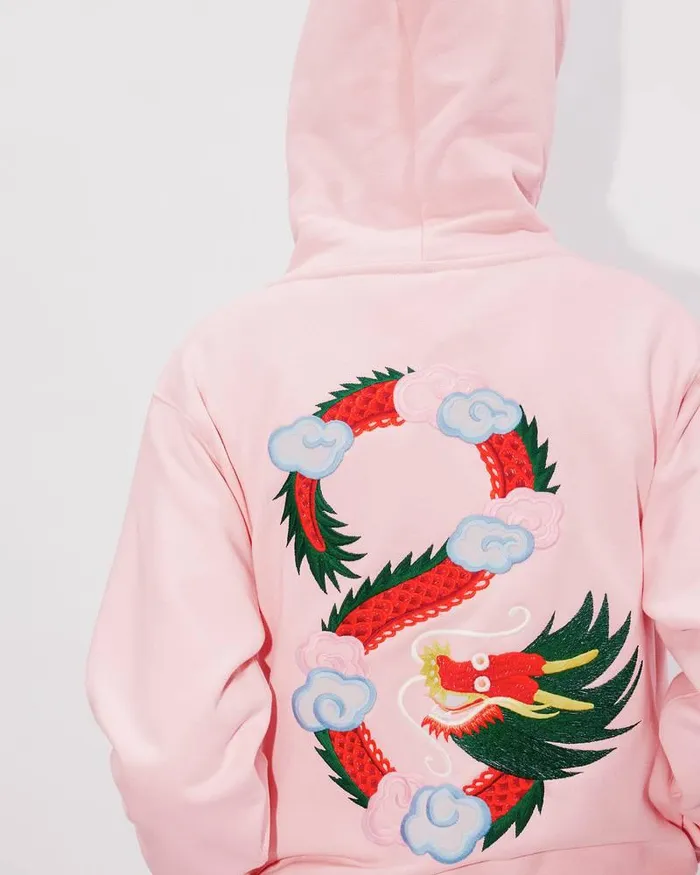 Kenzo Sweatshirts And Hoodies Women 039Year Of The Dragon039 Embroidered Classic Hoodie Sweatshirt Faded Pink