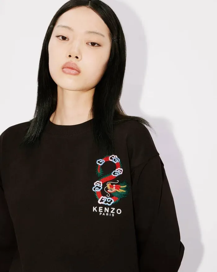 Kenzo Sweatshirts And Hoodies Women 039Year Of The Dragon Crest039 Embroidered Regular Sweatshirt Black