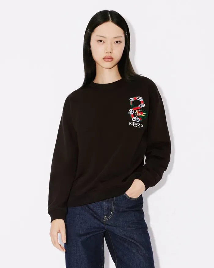 Kenzo Sweatshirts And Hoodies Women 039Year Of The Dragon Crest039 Embroidered Regular Sweatshirt Black