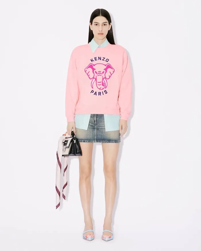 Kenzo Sweatshirts And Hoodies Women Elephant039 Embroidered Sweatshirt Faded Pink