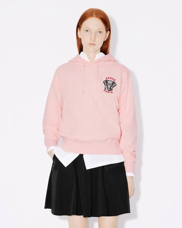 Kenzo Sweatshirts And Hoodies Women Hooded 039 Elephant Crest039 Embroidered Sweatshirt Faded Pink