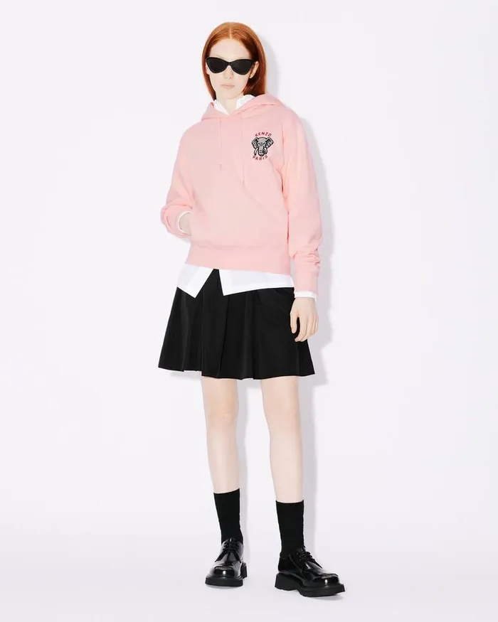 Kenzo Sweatshirts And Hoodies Women Hooded 039 Elephant Crest039 Embroidered Sweatshirt Faded Pink