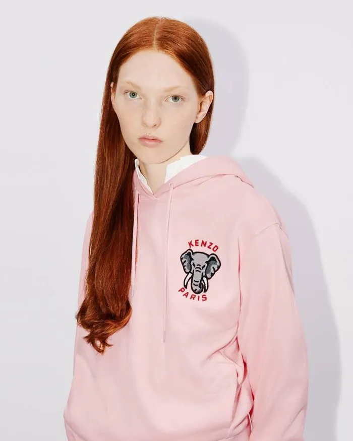 Kenzo Sweatshirts And Hoodies Women Hooded 039 Elephant Crest039 Embroidered Sweatshirt Faded Pink