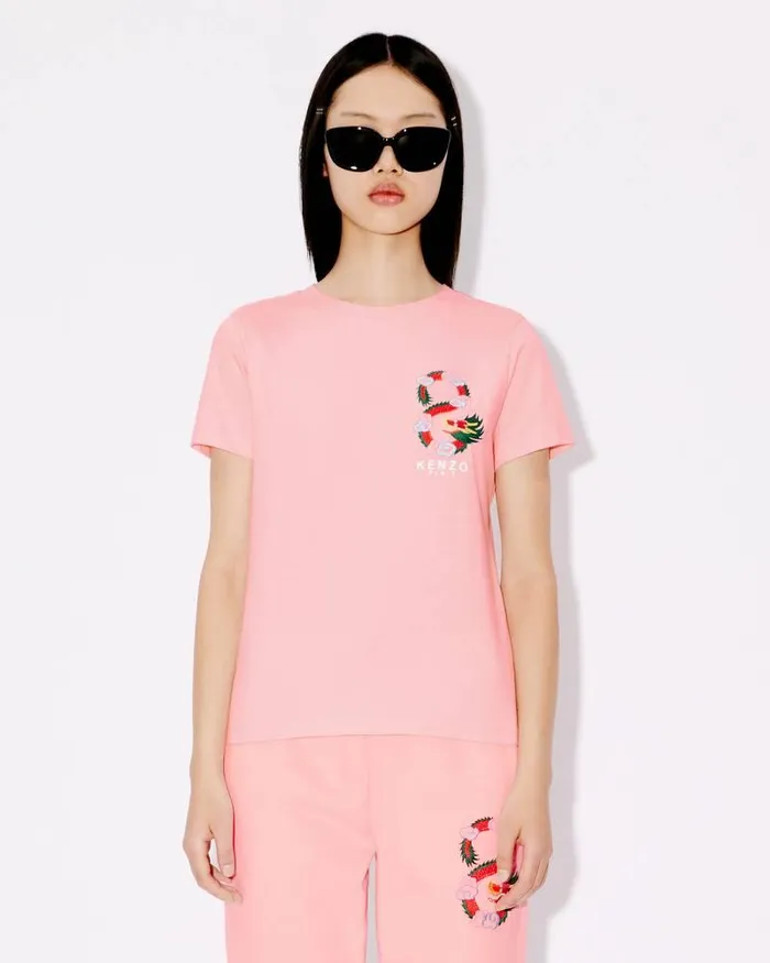 Kenzo TShirts And Polos Women 039Year Of The Dragon Crest039 Embroidered Classic Tshirt Faded Pink