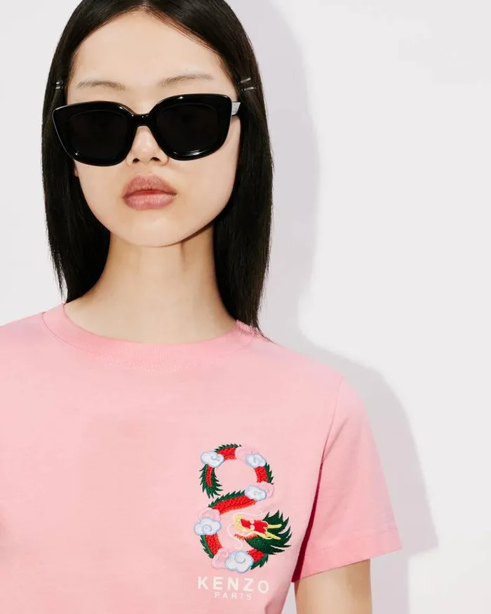 Kenzo TShirts And Polos Women 039Year Of The Dragon Crest039 Embroidered Classic Tshirt Faded Pink
