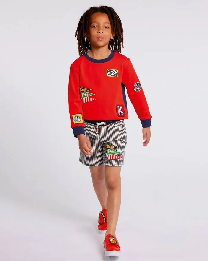 Kenzo TShirts And Sweatshirts Kids 039Sailor039 Embroidered Twotone Sweatshirt Vermillion